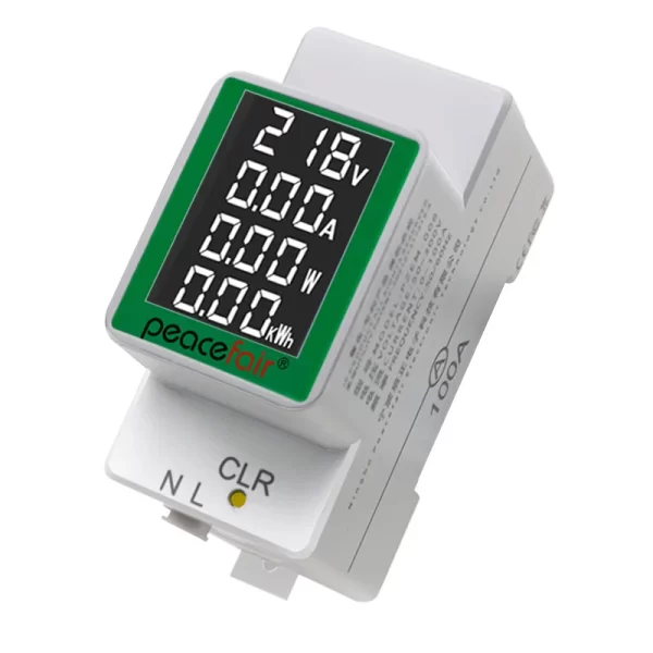 Energy Meter PeaceFair, PZEM-008, sina DIN, 100A, AC 50-300V